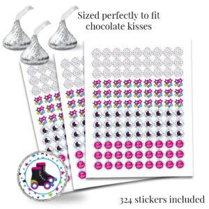 Let's Roll Star Roller Skating Birthday Party Sticker Bundle Kit - 429 Pieces!!! Includes 60 2" Circle Stickers for Favors & Bags, 45 Mini Candy Wrappers, & 324 Round Kiss Stickers by Amanda Creation