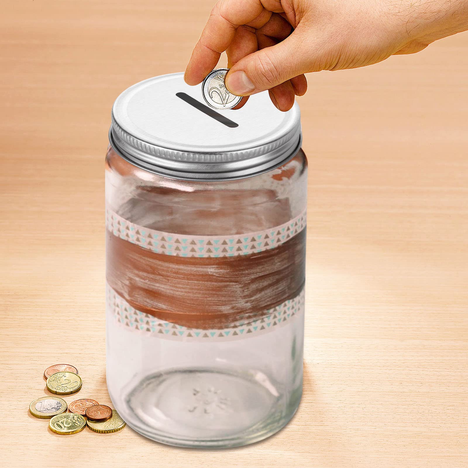 JMIATRY 50Pcs Coin Slot Lids for Regular Mouth Mason Jar, Polished Rust Resistant Canning Lids, Money Saving Jars Silver Slotted Lids, Metal Coin Slot Lid for Regular Mouth Ball, Use for 2.75 Inch