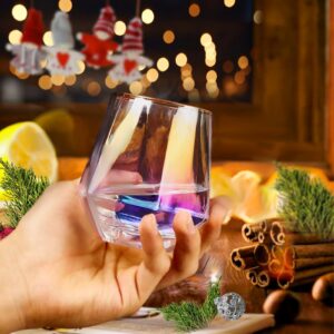 YUHANOER Wine Glasses Set Of 4,Diamond Stemless Wine Glasses - Iridescent Glassware with Gold Rim, for Spirits,Cocktails,Whisky,Bourbon or Drinking Glasses,Wine lovers