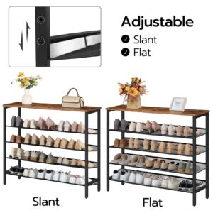 HOOBRO Shoe Rack, 5-Tier Shoe Storage Unit Flat & Slant Adjustable Shoe Organizer Shelf for 20 Pairs, Durable and Stable, for Entryway, Hallway, Closet, Dorm Room, Industrial, Rustic Brown BF101XJ01