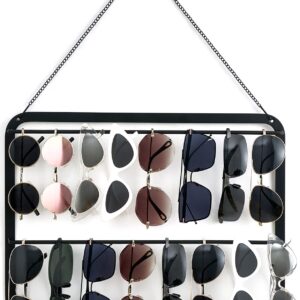 Mkono Sunglasses Organizer Hanging Glasses Storage Holder for Wall and Door Metal 2 Tier Eyeglasses Rack Holds Up to 16 Sunglasses Modern Wall Mount Sunglass Eyewear Display Hanger, Black