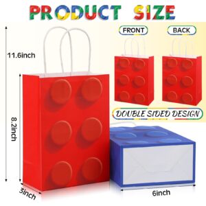 Sabary 24 Pieces Building Block Party Favor Gift Bags, Bricks Candy Treat Paper Bags, Gift Goodie Bags with Handle for Building Block Birthday Party Baby Shower Decoration Supplies