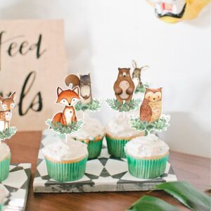 48pcs Animal Cupcake Toppers, Woodland Theme Baby Shower Decorations Woodland Creatures Baby Shower Forest Animal