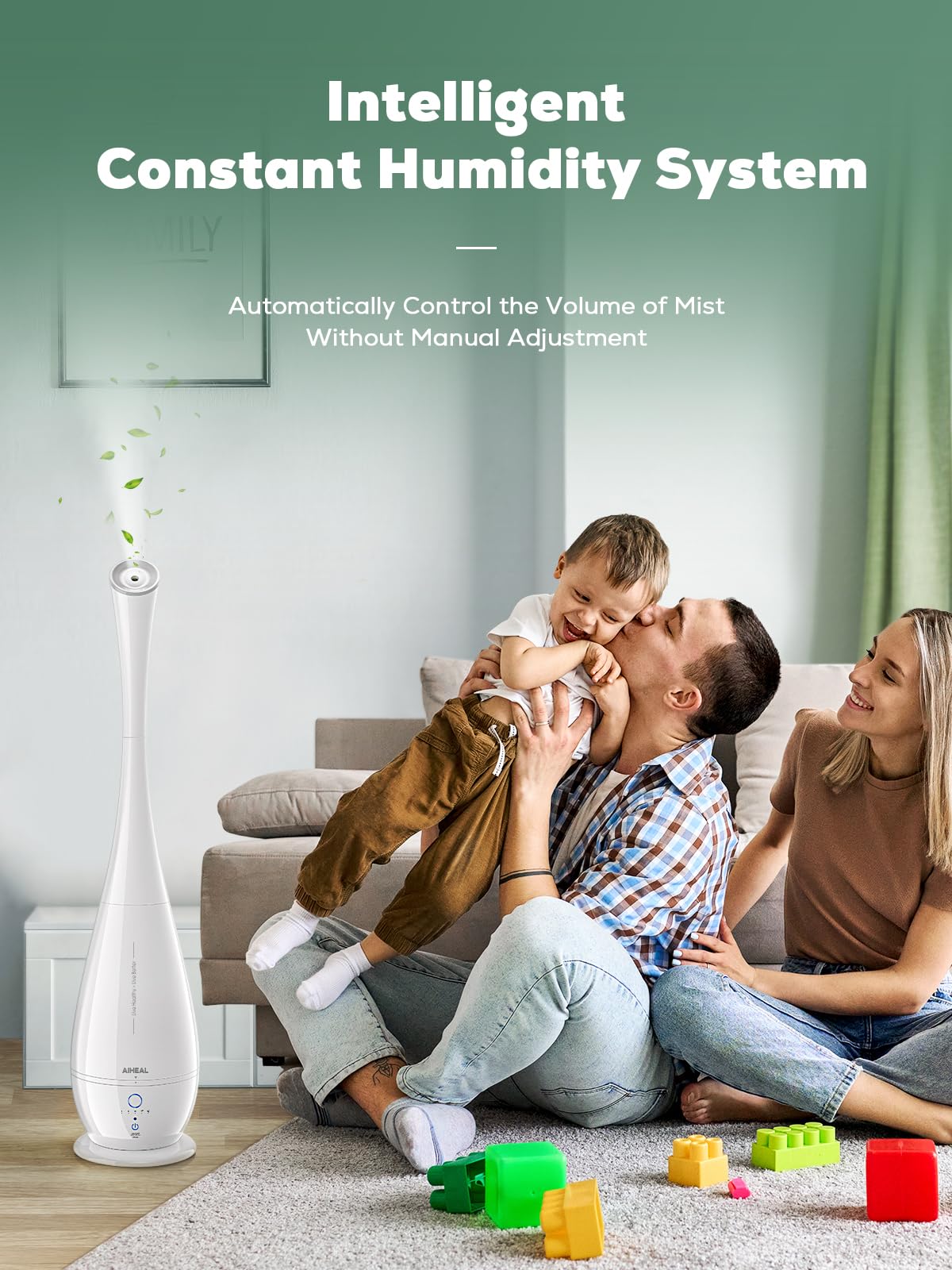 Aiheal Humidifier for Bedroom, 5L Cool Mist Floor Humidifiers for Large Room, Quiet Ultrasonic Humidifier with Smart Humidistat Mode and Essential Oil Diffuser, Baby Humidifiers with Sleep Mode, White