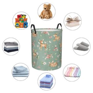 Gbuzozie 38L Round Laundry Hamper Cute Deers Storage Basket Waterproof Coating Woodland Forest Animals Butterflies And Flowers Organizer Bin For Nursery Clothes Toys