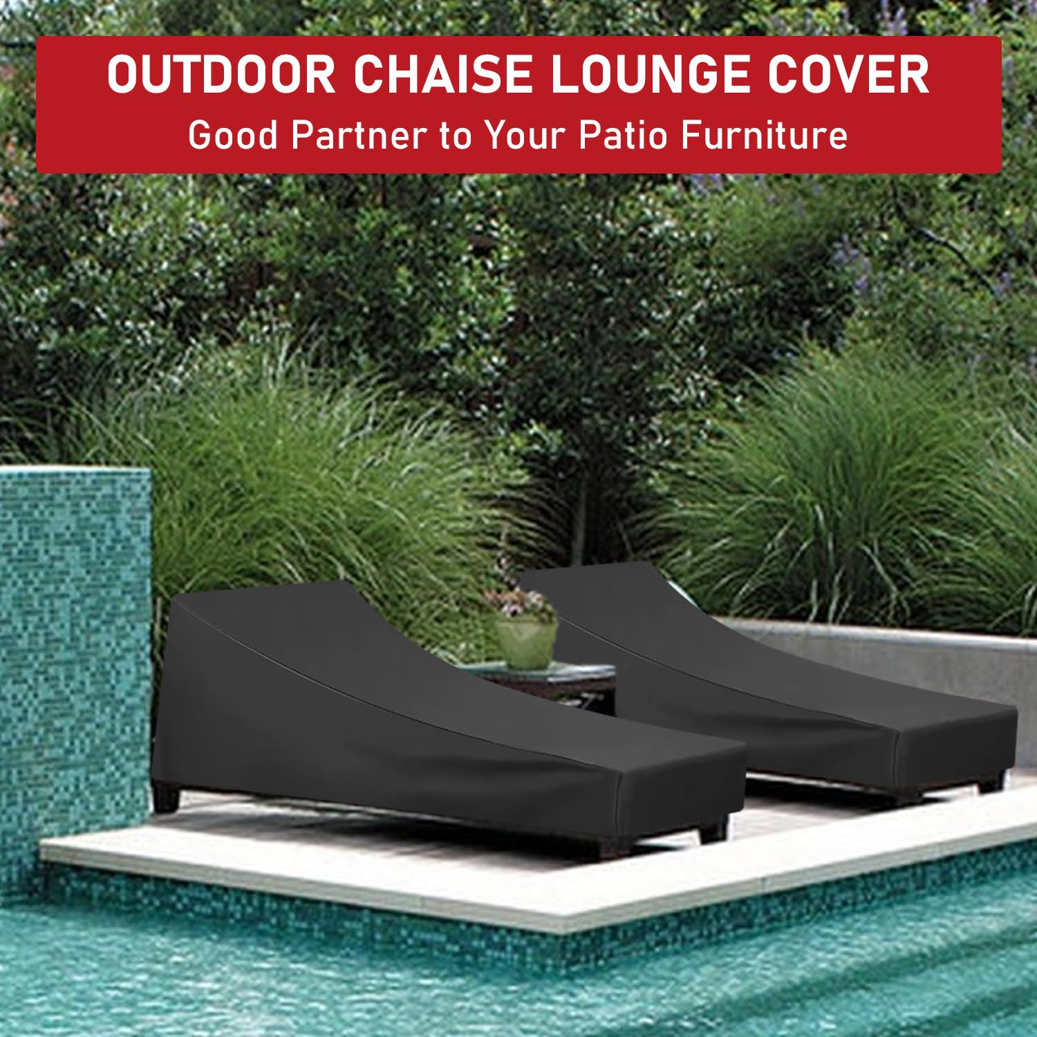 CKCLUB Patio Chaise Lounge Covers Waterproof Outdoor Lounge Chair Cover Heavy Duty UV Resistant for Outdoor Pool Lounge Chair 2 Pack Black - 86L x 35W x 32H inch