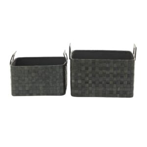 Deco 79 Leather Rectangle Storage Basket with Handles, Set of 2 20", 17"W, Dark Blue