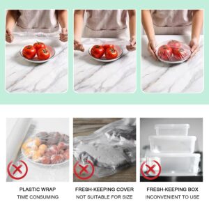 Plastic Bowl Covers Reusable, Food Cover for Outside Pack of 200, Fresh Keeping Bags, Plastic Wrap Stretch with Elastic for Outdoor Picnic, Kitchen