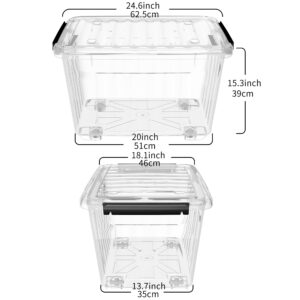 Cetomo 85Qt*6 Plastic Storage Bins, Storage Box, 6 Pack, Organizing Container with Wheels, Durable Lids and Secure Latching Buckles, Stackable and Nestable, Clear with Black Buckle