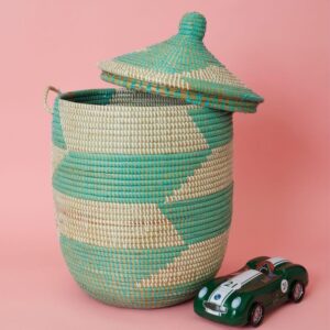 small storage basket hooded lid (turquoise white)