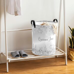 Silver Dripping Glitter Metallic Storage Bin, Waterproof Oxford Fabric Clothes Basket Organizer for Laundry Hamper,Toy Bins,Gift Baskets, Bedroom, Clothes,Baby Nursery