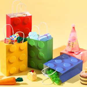 Sabary 24 Pieces Building Block Party Favor Gift Bags, Bricks Candy Treat Paper Bags, Gift Goodie Bags with Handle for Building Block Birthday Party Baby Shower Decoration Supplies