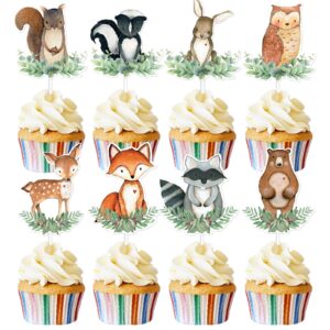 48pcs animal cupcake toppers, woodland theme baby shower decorations woodland creatures baby shower forest animal