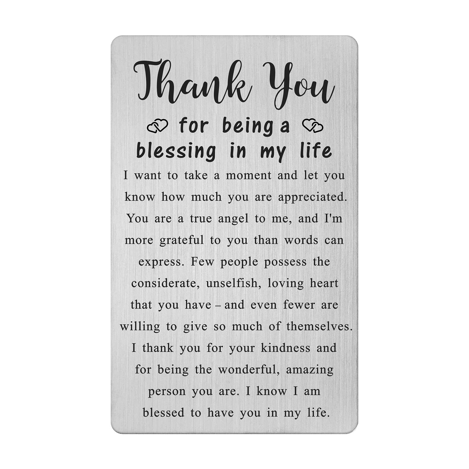 Metal Engraved Card - Thank You Gifts for Women Men - Appreciation Gifts for Friends - Thank You for Being A Blessing Card - Apprecation Gift Ideas