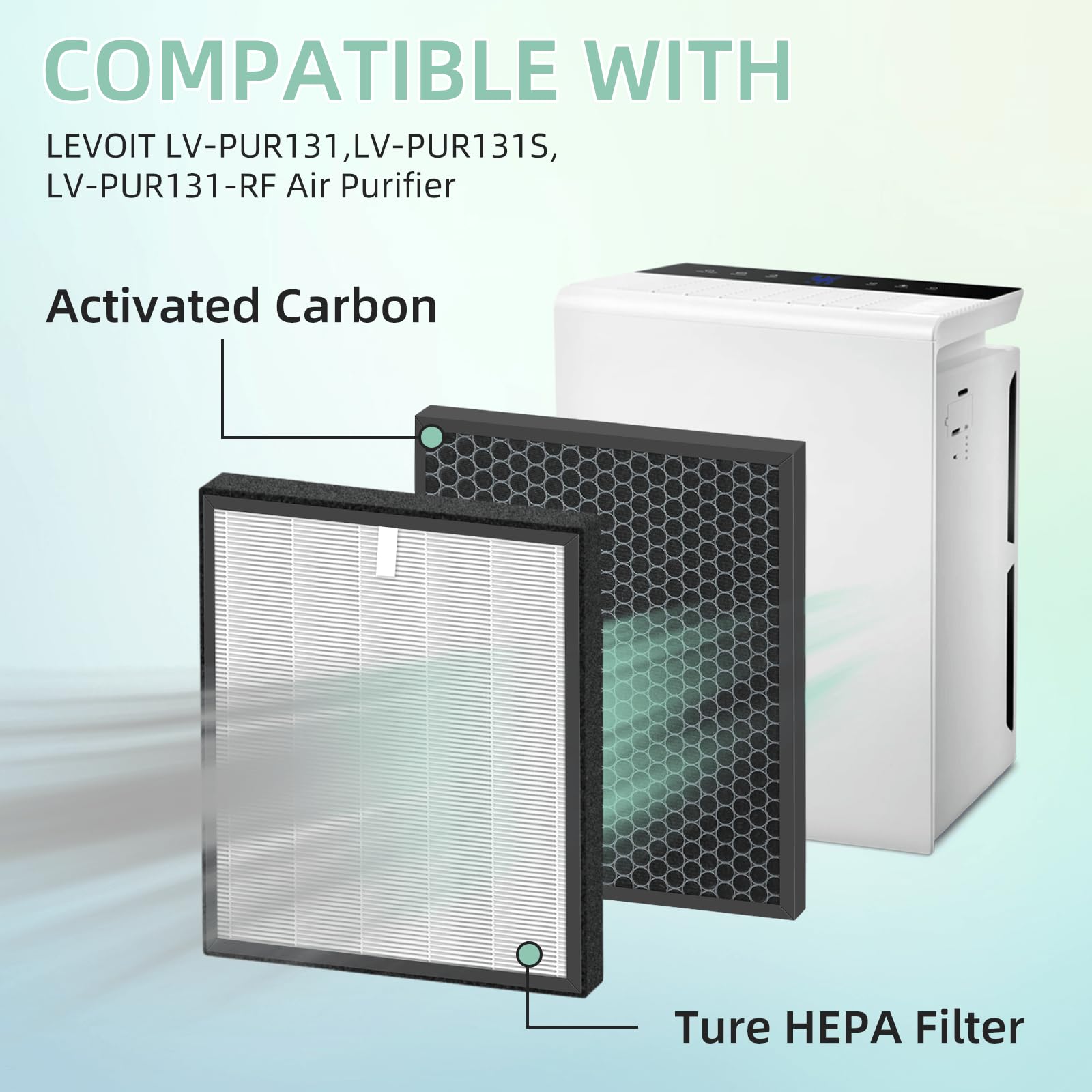 LV-PUR131 Replacement Filters Compatible with LEVOIT LV-PUR131 and LV-PUR131s Air Purifier, LV-PUR131-RF, 2 Pack True HEPA and Activated Carbon Filters