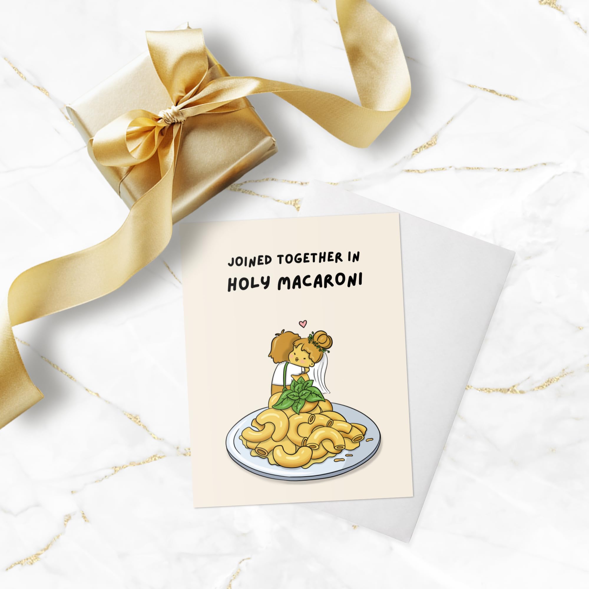 ALY LOU Funny Wedding Card, Engagement Bridesmaid Bachelorette Cards for Bride/Groom, Bridal Wedding Shower, For Him/Her, Couple, Congratulations Greeting Cards (Joined together in holy MACARONI)