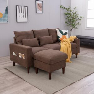 Panana Modern Convertible Reversible L-Shaped Sectional Sofa Couch Set for Small Living Room, Apartment, Office (Brown)