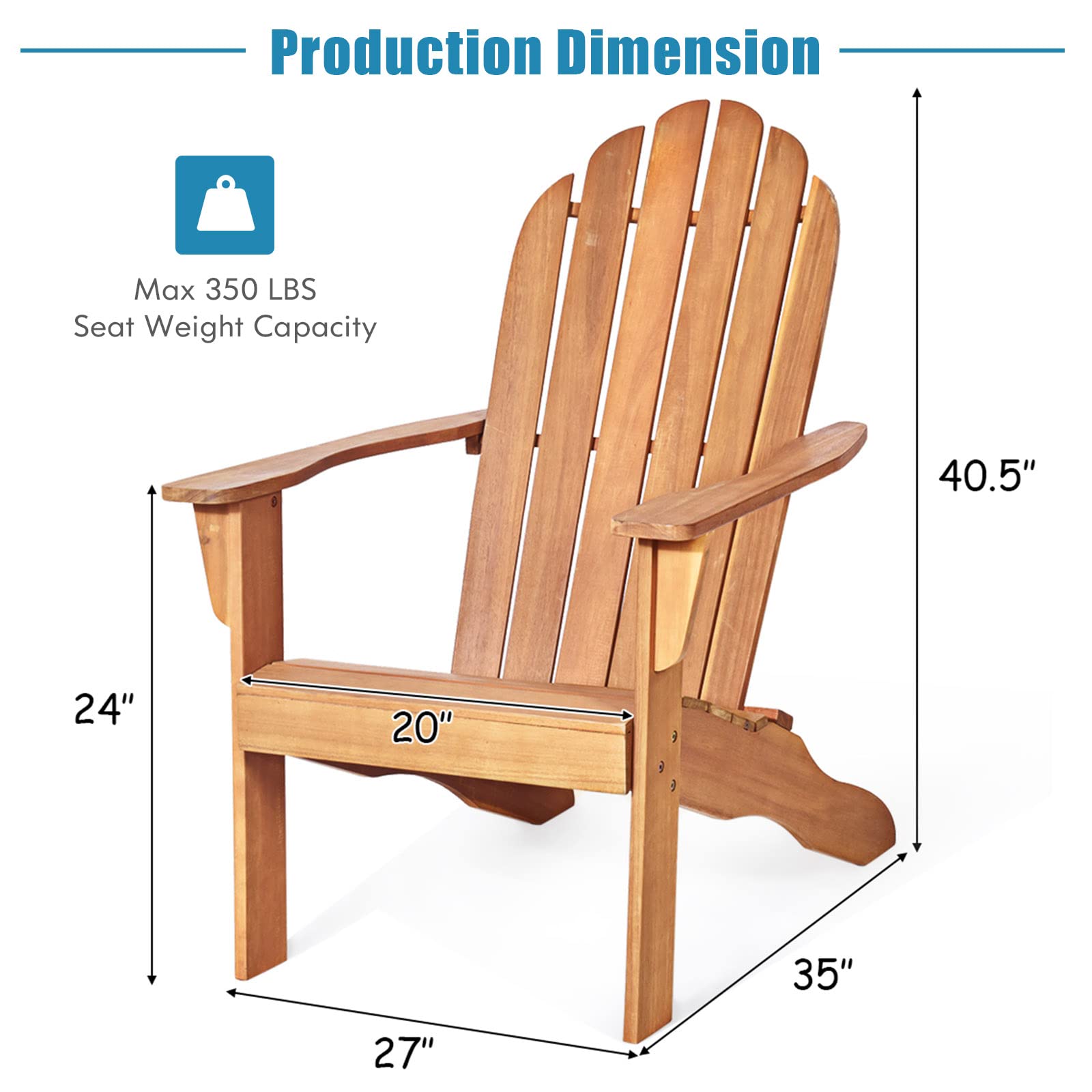 Tangkula Adirondack Chair, Acacia Wood Adirondack Lounger Chair, Outdoor Armchairs with Slatted Seating, Weather Resistant, for Patio Deck Lawn Backyard, Garden Adirondack Furniture (4, Natural)