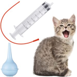 7 Pack Tube Feeding Kit for Puppies Puppy Feeding Tube Includes 3 Pack 8 FR Red Feeding Tubes, 3 Pack 10 ml 30 ml 60 ml Syringes, Bulb Syringe for Lamb Goat Puppy Whelping Kitten Measuring Watering