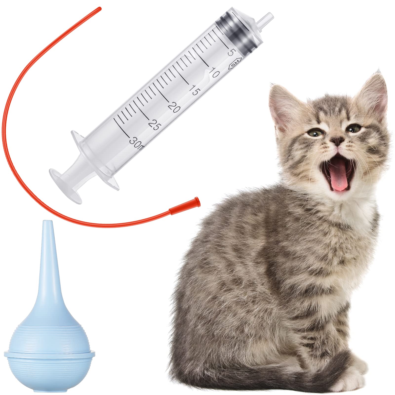 7 Pack Tube Feeding Kit for Puppies Puppy Feeding Tube Includes 3 Pack 8 FR Red Feeding Tubes, 3 Pack 10 ml 30 ml 60 ml Syringes, Bulb Syringe for Lamb Goat Puppy Whelping Kitten Measuring Watering