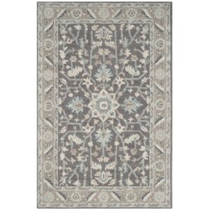 safavieh blossom collection accent rug - 2'3" x 4', dark grey & light brown, handmade wool, ideal for high traffic areas in entryway, living room, bedroom (blm217a)