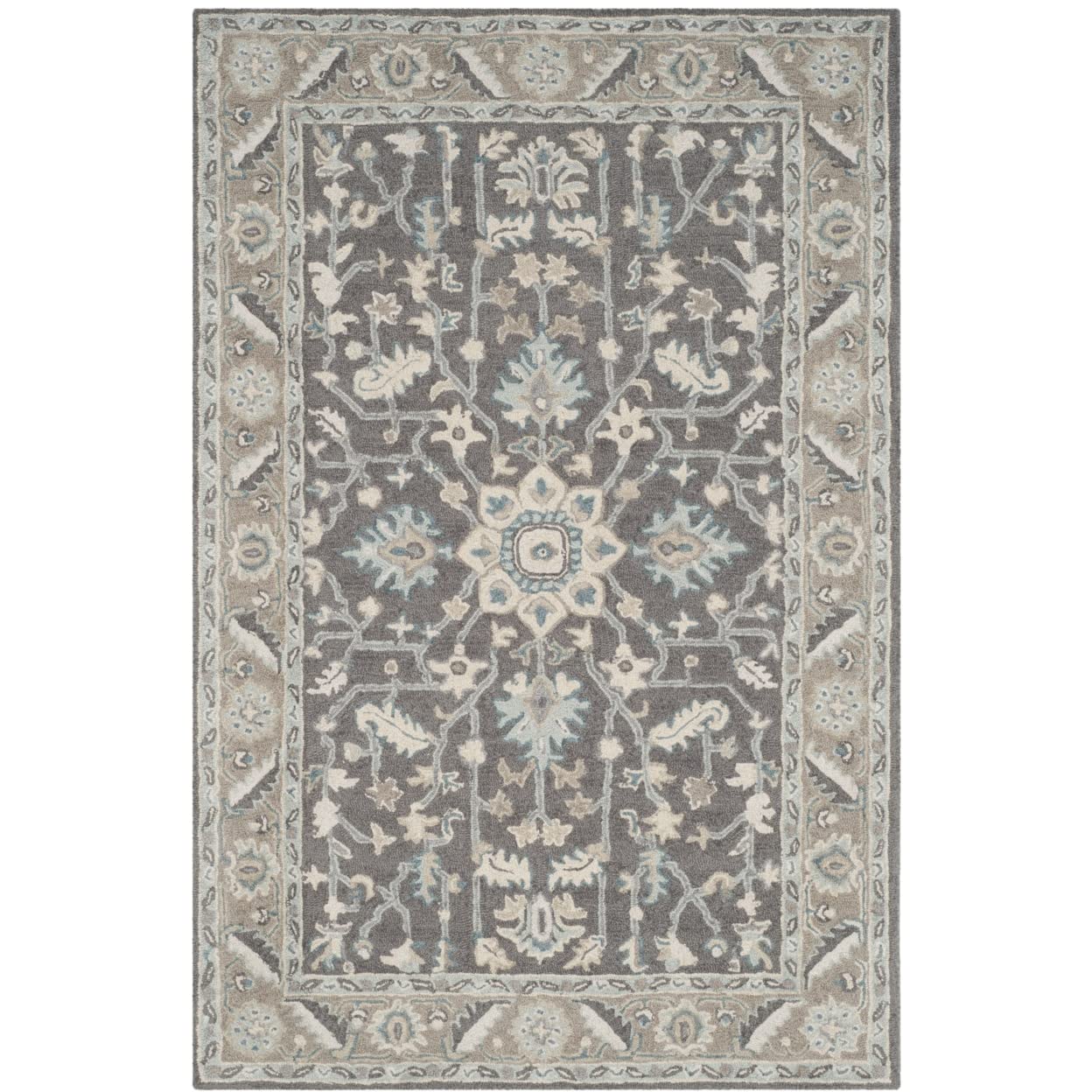 SAFAVIEH Blossom Collection Accent Rug - 2'3" x 4', Dark Grey & Light Brown, Handmade Wool, Ideal for High Traffic Areas in Entryway, Living Room, Bedroom (BLM217A)