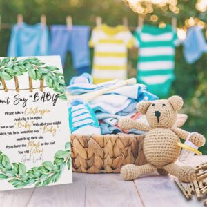 Don't Say Baby Sign, Baby Shower Clothespin Game, Includes a 5x7 Standing Sign and 50 Mini Natural Clothespins - Toctose041