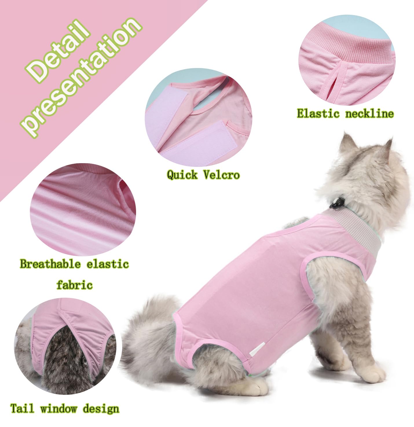 Cat Surgery Suit Surgical Cat Professional Recovery Suit for Abdominal Wounds or Skin Diseases, E-Collar Alternative for Cats and Dogs, After Surgery Wear, Cat Surgical Mask (M, Pink)