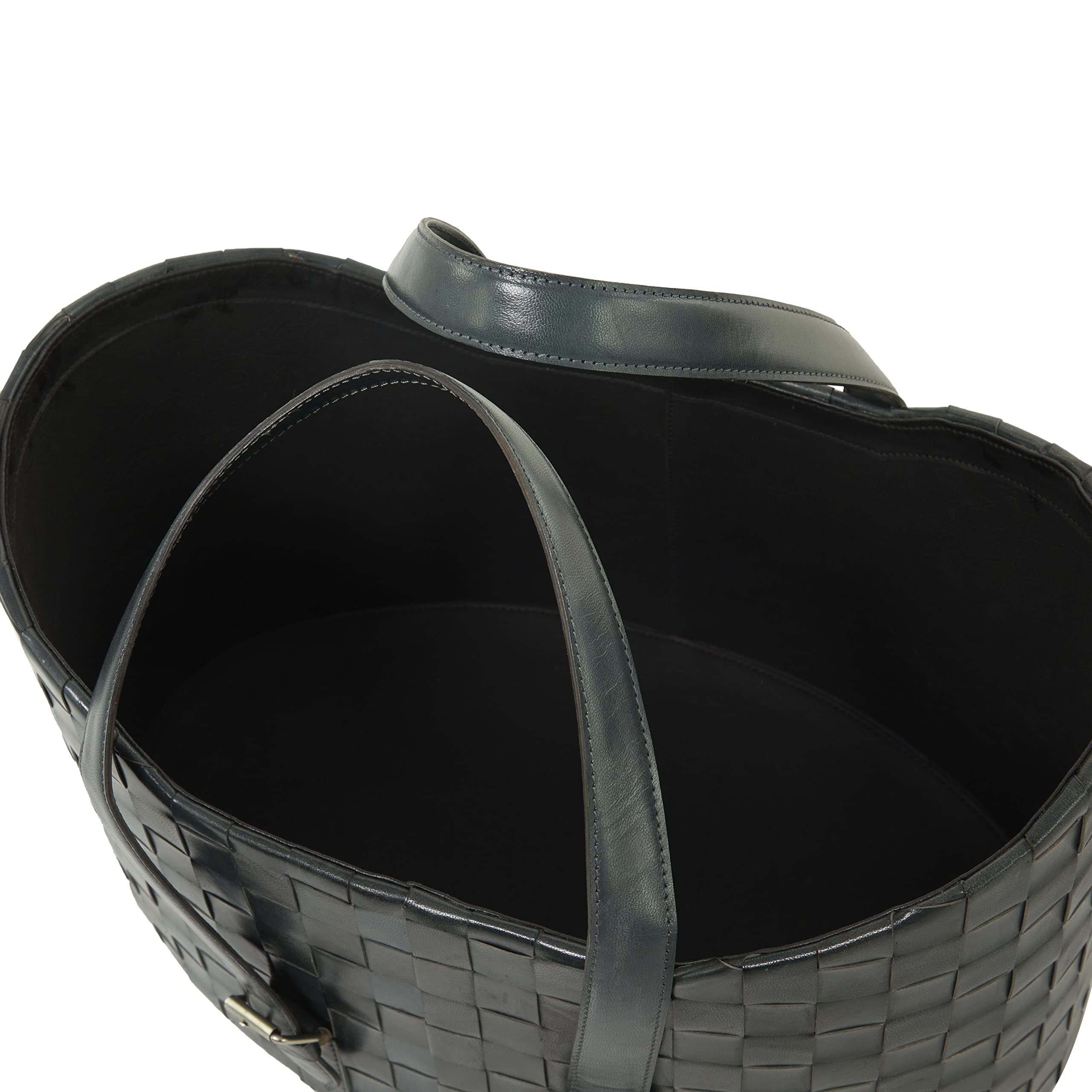 Deco 79 Leather Oval Storage Basket with Handles, Set of 2 21", 19"W, Dark Blue