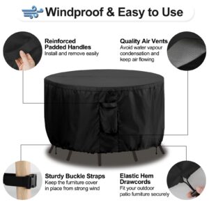 OutdoorLines Outdoor Waterproof Patio Table Furniture Set Covers - Round Couch Sectional Cover Outside Weatherproof Patio Furniture Covering for Deck, Lawn and Backyard 84" DIA x 28" H, Black