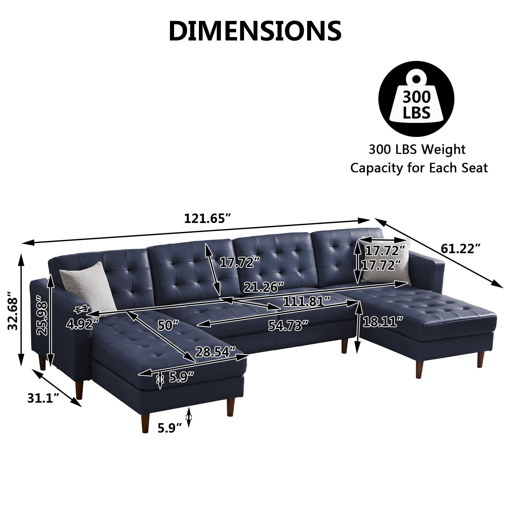 Aoowow Modular Sectional Sofa Convertible U Shaped Sectional Couch, Modern Faux Leather Upholstered Sofa Couch Comfy Sleeper Sofa Set with Reversible Chaise for Living Room(Blue)