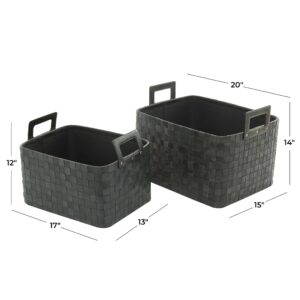 Deco 79 Leather Rectangle Storage Basket with Handles, Set of 2 20", 17"W, Dark Blue