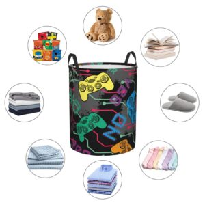 Gbuzozie Joysticks Gamepad Round Laundry Hamper Game Theme Storage Basket Toys Clothes Organizer Bin For Home Bathroom Bedroom Dorm Nursery, 62l