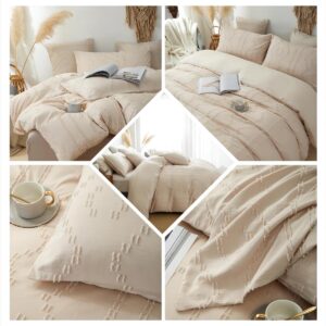 CinYana Boho Bedding Duvet Cover Sets 5 Piece Tufted Comforter Cover Set Shabby Chic Soft Breathable for All Seasons (King/California King, Beige)