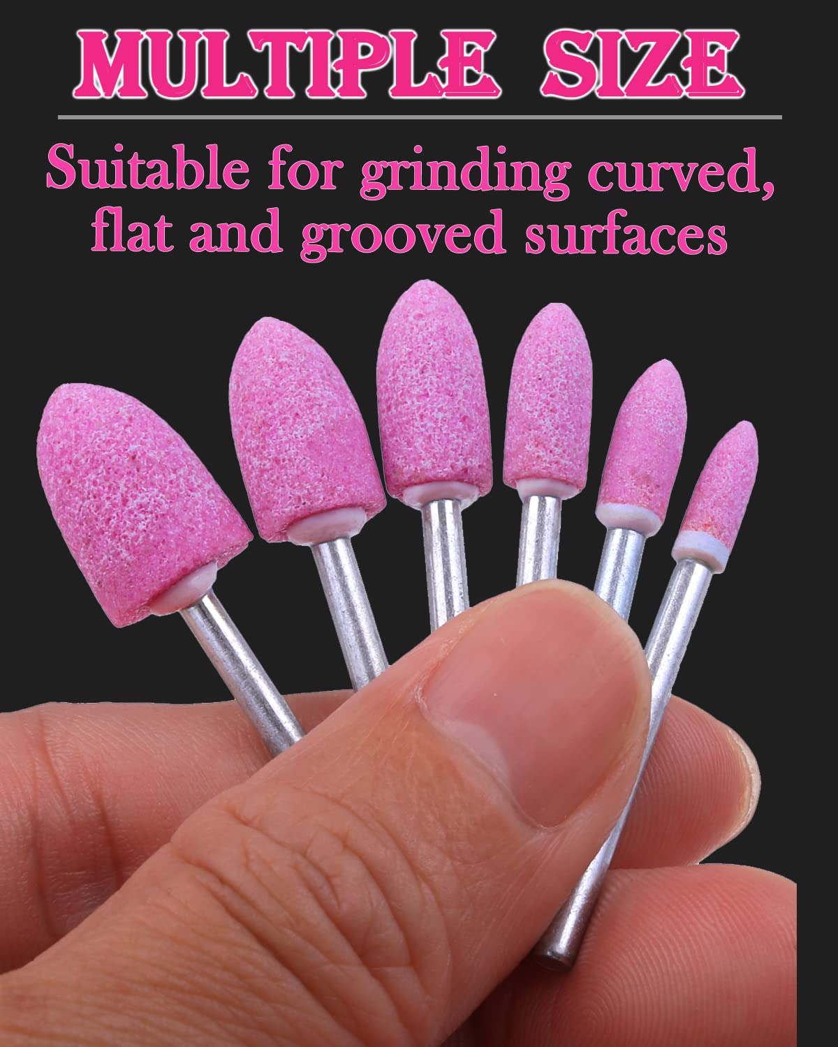 SHITIME 72 Pack Grinding Stone Set 1/8" Shank, Sanding Drill Bit for Rotary Tool Flap Wheel for Grinding, Polishing, Deburring Ferrous Metal(12/10/8/6/5/4mm Bullet Shape)