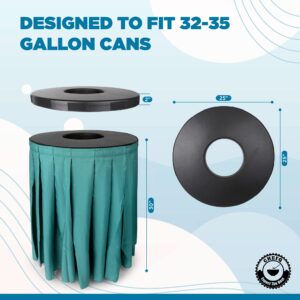 Round Black Garbage Can Cover,Solid Pleated Skirt Topper for 32-35 Gallon Indoor Garbage Cans Trash Bins, Waste Container Without Wheels, Events, Residential Use (Black Top Black Skirt)