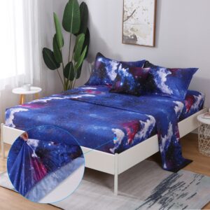 JQinHome Twin Galaxy Comforter Sets 6 Piece Bed in A Bag, Outer Space Themed Bedding for Children Boy Girl Teen Kids - (1 Comforter, 1 Flat Sheet, 1 Fitted Sheet, 2 Pillowshams, 1 Cushion Cover)