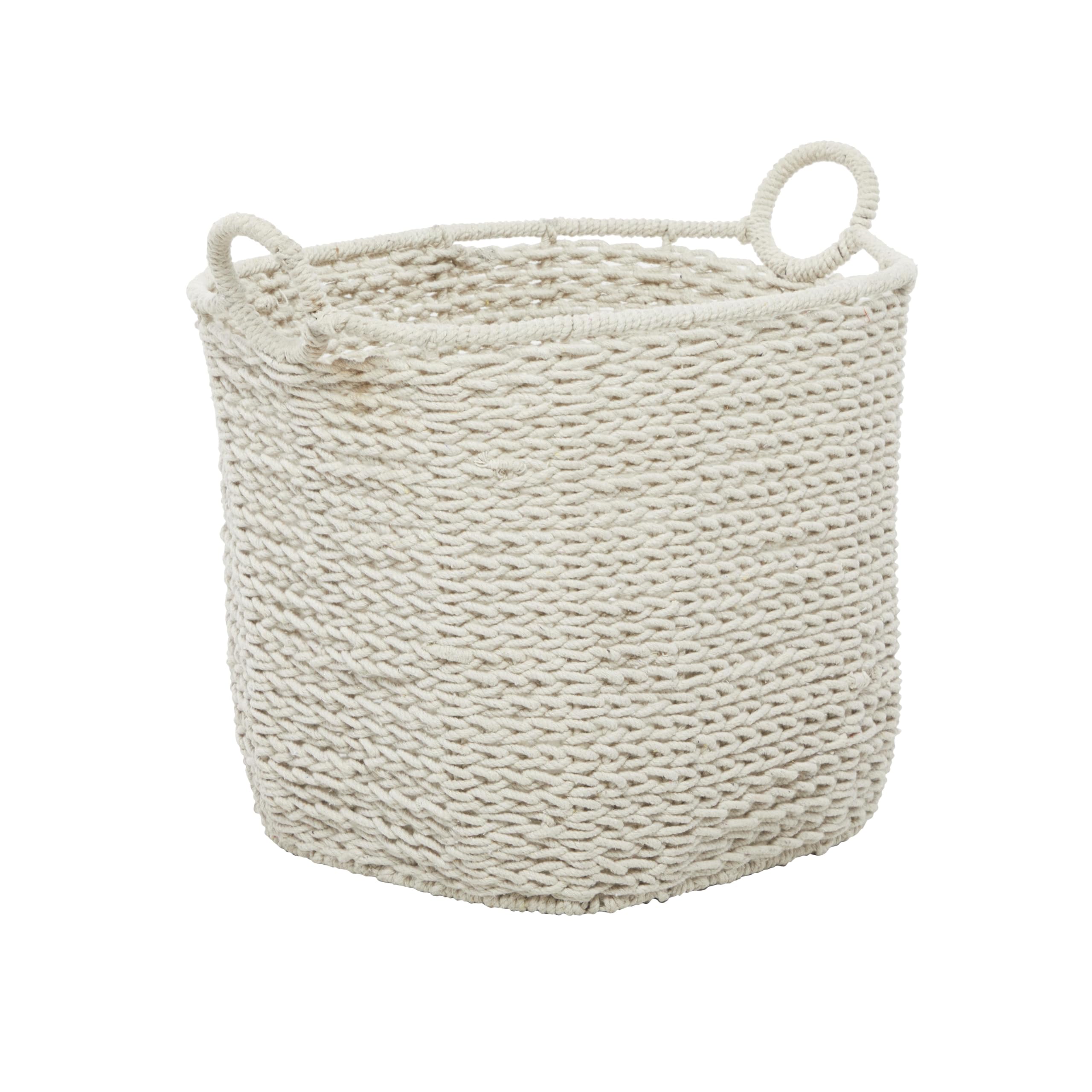 CosmoLiving by Cosmopolitan Cotton Fabric Handmade Decorative and Functional Storage Basket Basket Organizer with Handles, Basket for Storage 22" x 15" x 18", White