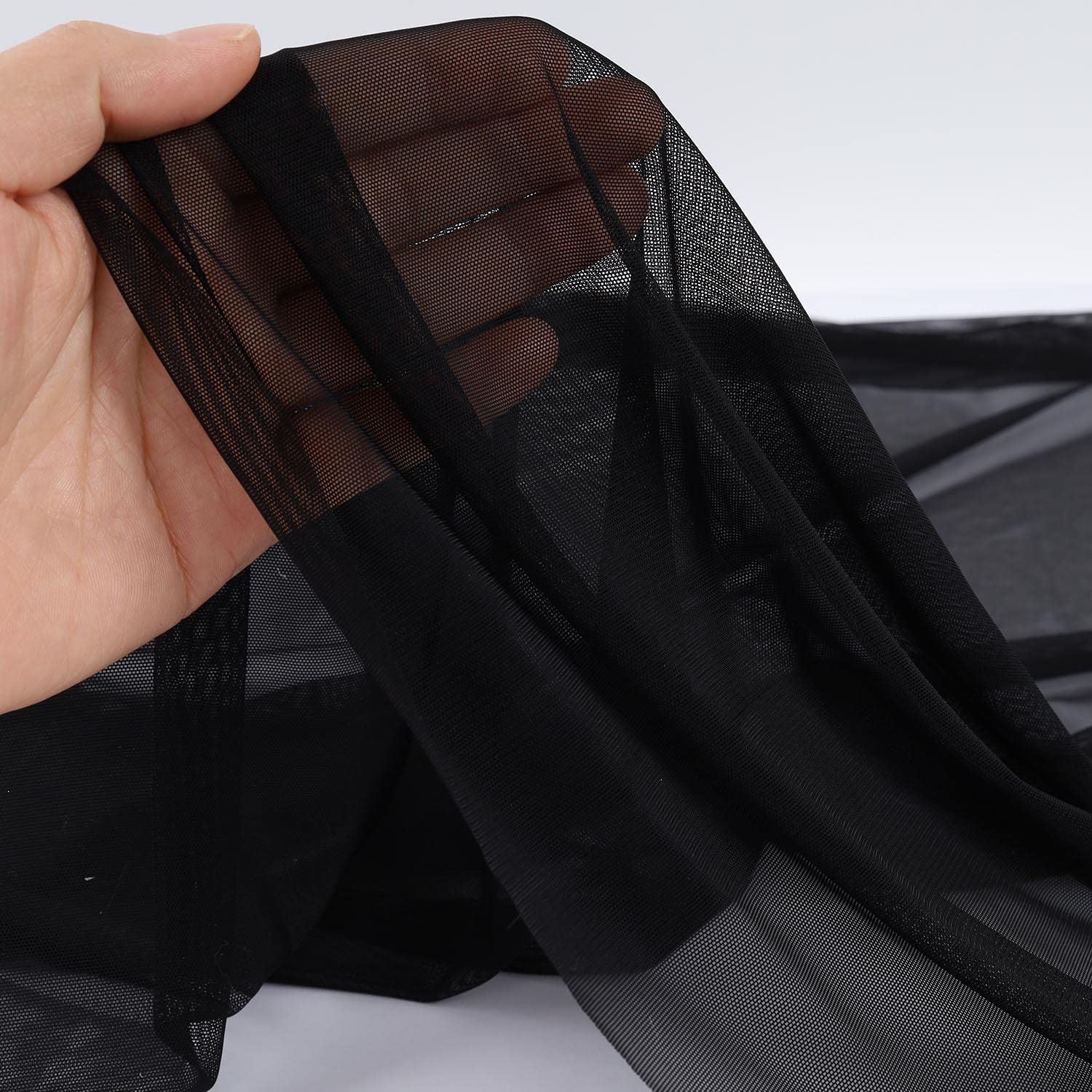 Superfine 4-Way Stretch Net Fabric Nylon Spandex Power Mesh, Pre-Cut 5 Yards Long 60" Wide, Lightweight Sheer (Black)