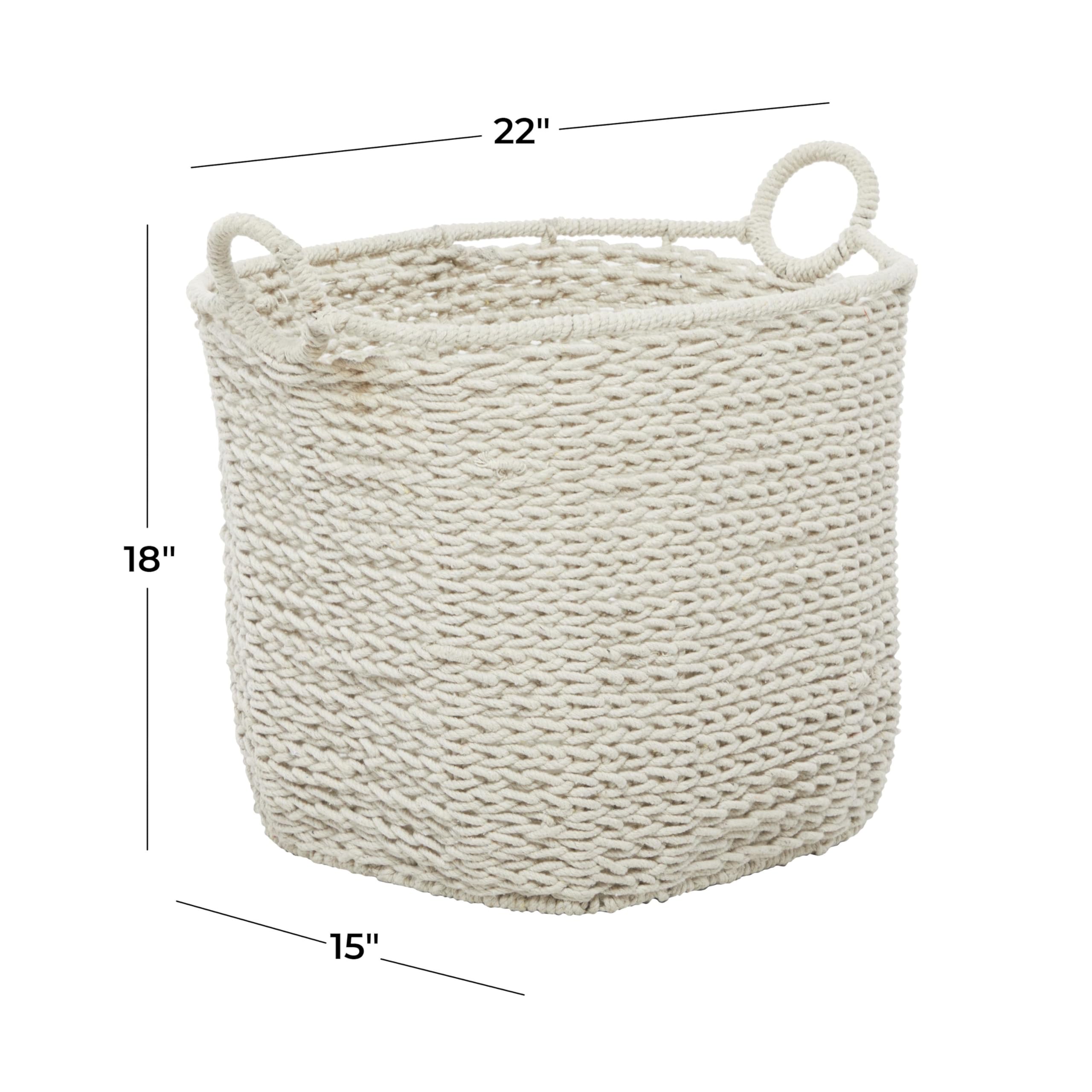 CosmoLiving by Cosmopolitan Cotton Fabric Handmade Decorative and Functional Storage Basket Basket Organizer with Handles, Basket for Storage 22" x 15" x 18", White