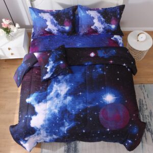 JQinHome Twin Galaxy Comforter Sets 6 Piece Bed in A Bag, Outer Space Themed Bedding for Children Boy Girl Teen Kids - (1 Comforter, 1 Flat Sheet, 1 Fitted Sheet, 2 Pillowshams, 1 Cushion Cover)