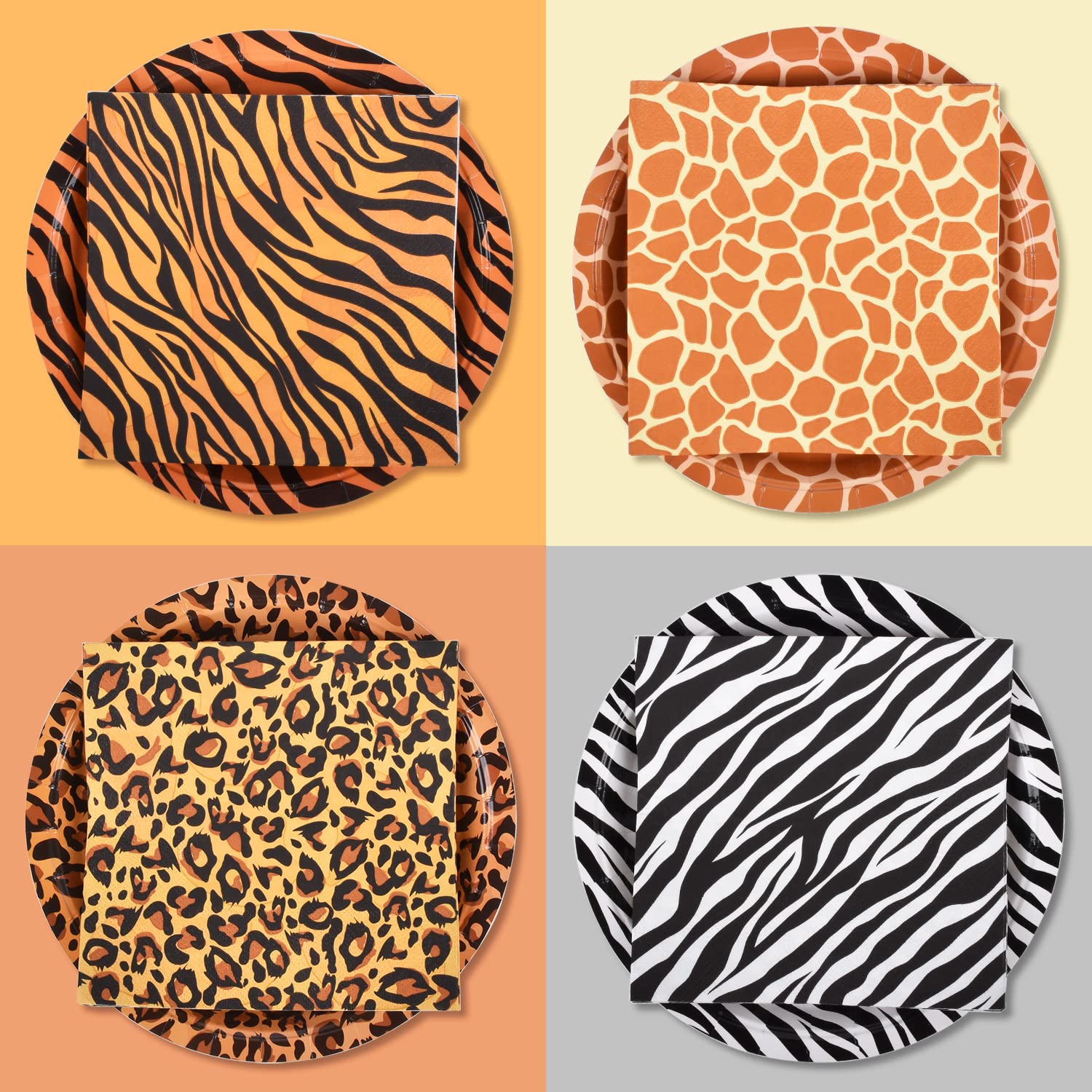 Jungle Zoo Animal Print Party Supplies, Disposable Jungle Safari Animal Print Paper Plates and Napkins for Birthday Party, Baby Shower and Jungle Safari Themed Party, Serve 48