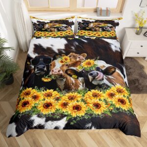 homewish cow skin printed bedding set,cow print duvet cover for kids teen boys girls,yellow sunflowers comforter cover decorative room,farmhouse theme quilt cover with 2 pillowcases,king size