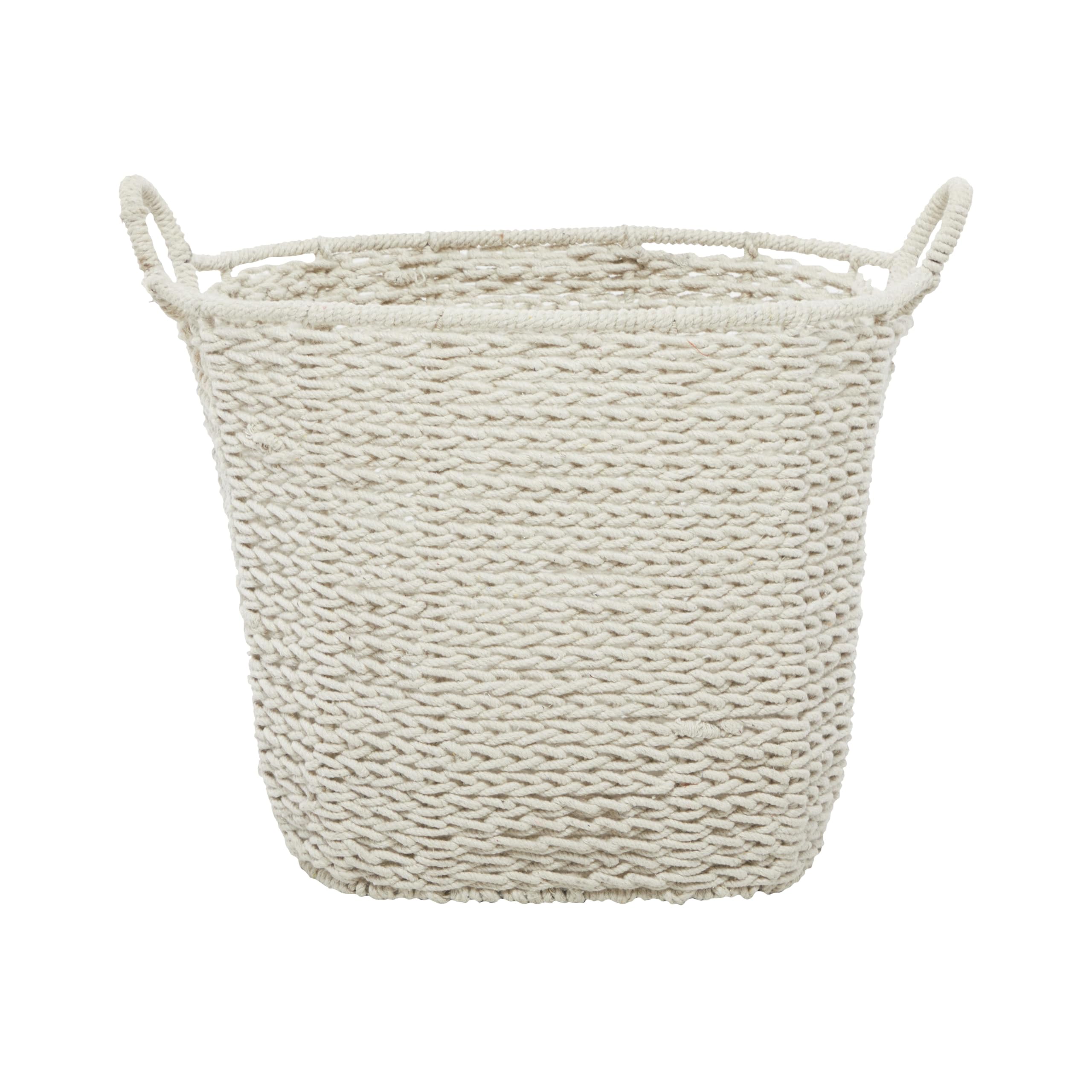 CosmoLiving by Cosmopolitan Cotton Fabric Handmade Decorative and Functional Storage Basket Basket Organizer with Handles, Basket for Storage 22" x 15" x 18", White