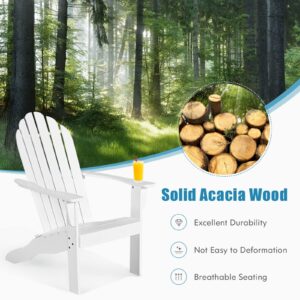 Tangkula Adirondack Chair, Acacia Wood Adirondack Lounger Chair, Outdoor Armchairs with Slatted Seating, Weather Resistant, for Patio Deck Lawn Backyard, Garden Adirondack Furniture (4, White)