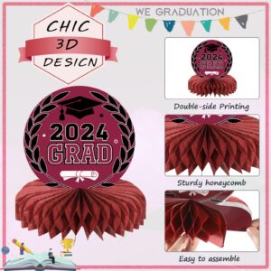 Yisong 9 Pieces 2024 Graduation Party Table Decorations Class of 2024 Congrats Graduation Centerpieces for Tables Congratulate Honeycomb Centerpiece Table Topper for Grad Party Favor(Maroon)