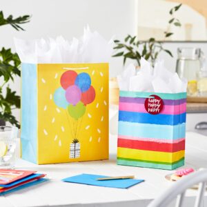 Hallmark Assorted Birthday Gift Bags (8 Bags: 4 Medium 9", 4 Large 13") Birthday Cake, Stripes, Balloons, Solids in Red, Yellow, Blue