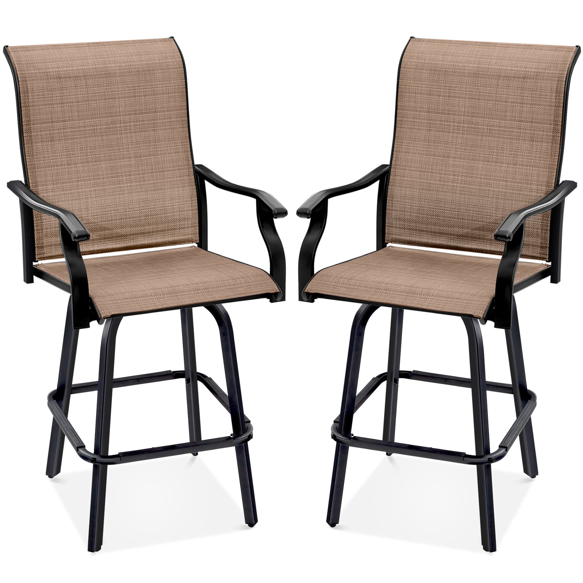 Best Choice Products Set of 2 Swivel Barstools, Bar Height Outdoor Chairs, 360 Rotating Patio Bar Stools w/All-Weather Mesh, 300lb Capacity - Tan