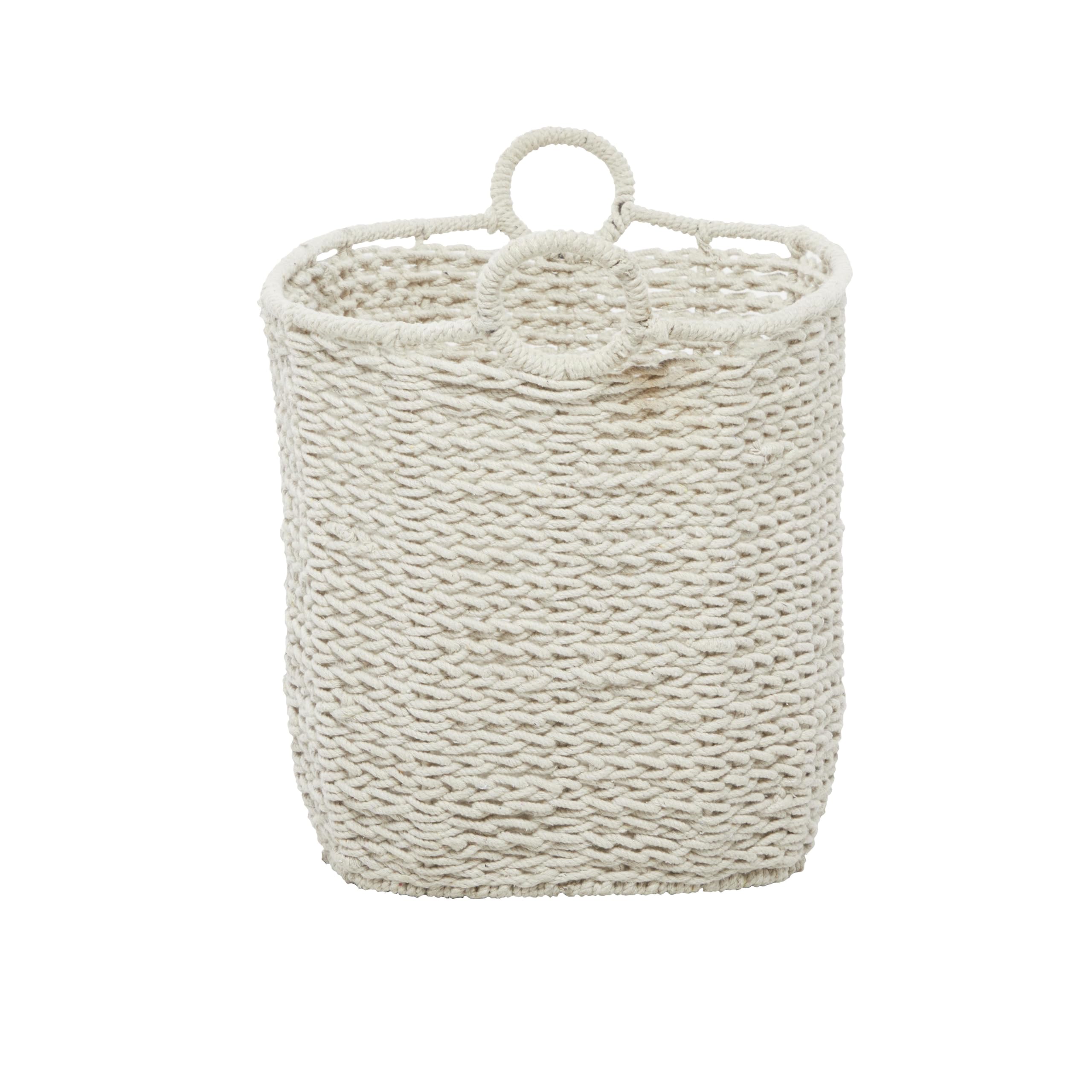 CosmoLiving by Cosmopolitan Cotton Fabric Handmade Decorative and Functional Storage Basket Basket Organizer with Handles, Basket for Storage 22" x 15" x 18", White