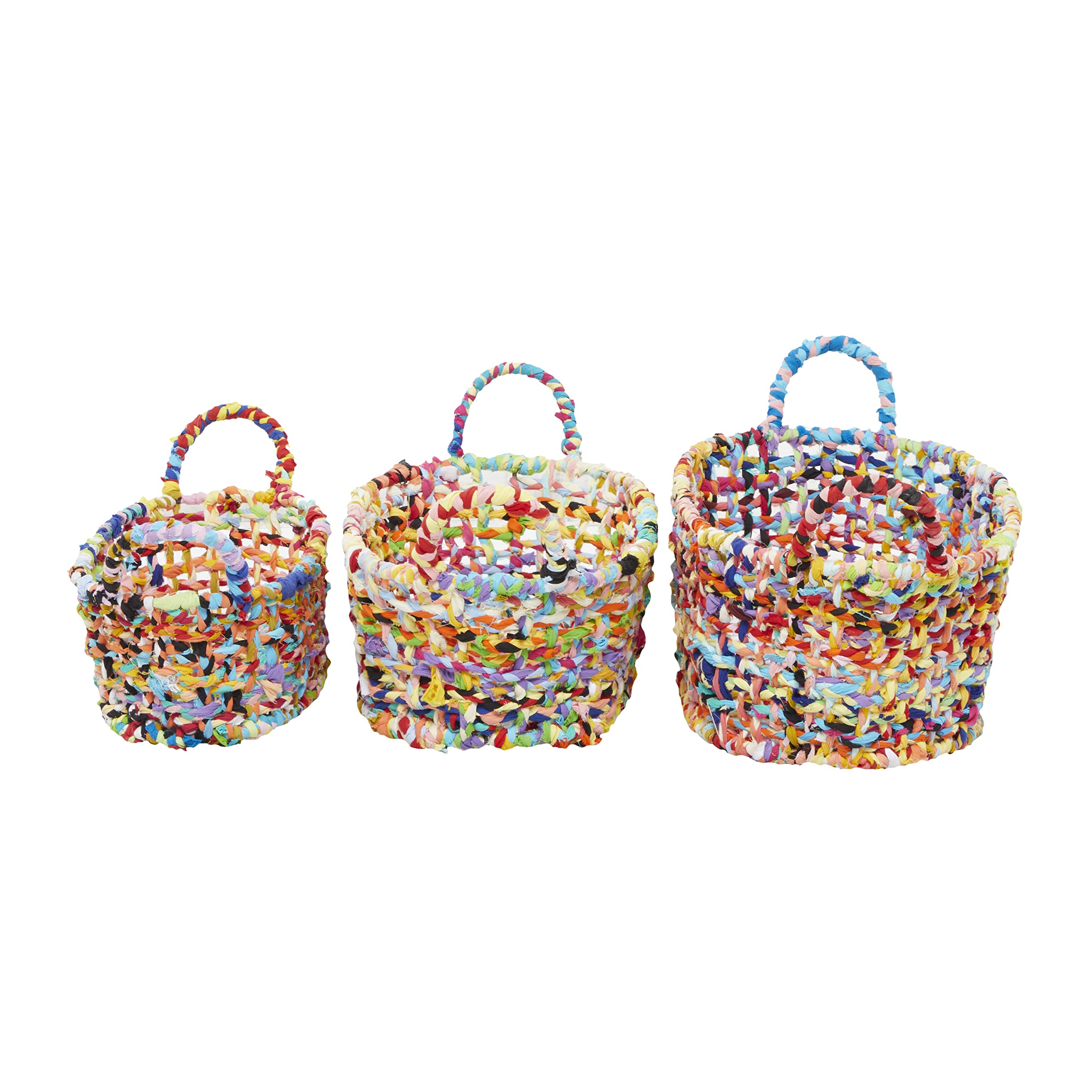 Deco 79 Cotton Round Storage Basket with Handles, Set of 3 9", 9", 7"H, Multi Colored